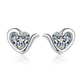 Heart Moissanite Stud Earrings in Rhodium-Plated S925 sterling silver white background product photo showing the pair, stone shape, and stud earrings silhouette