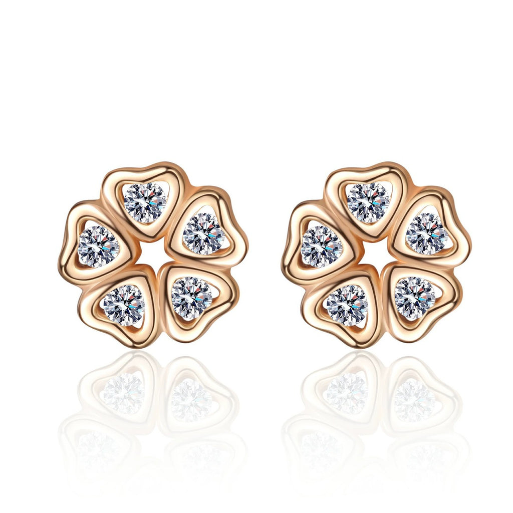Floral Moissanite Stud Earrings in Champion Gold-Plated S925 sterling silver white background product photo showing the pair, stone shape, and stud earrings silhouette