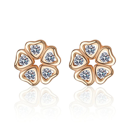 Floral Moissanite Stud Earrings in Champion Gold-Plated S925 sterling silver white background product photo showing the pair, stone shape, and stud earrings silhouette
