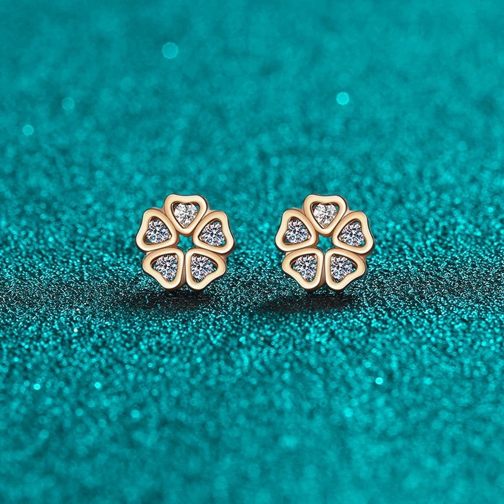 Floral Moissanite Stud Earrings in Champion Gold-Plated S925 sterling silver product scene view showing side profile