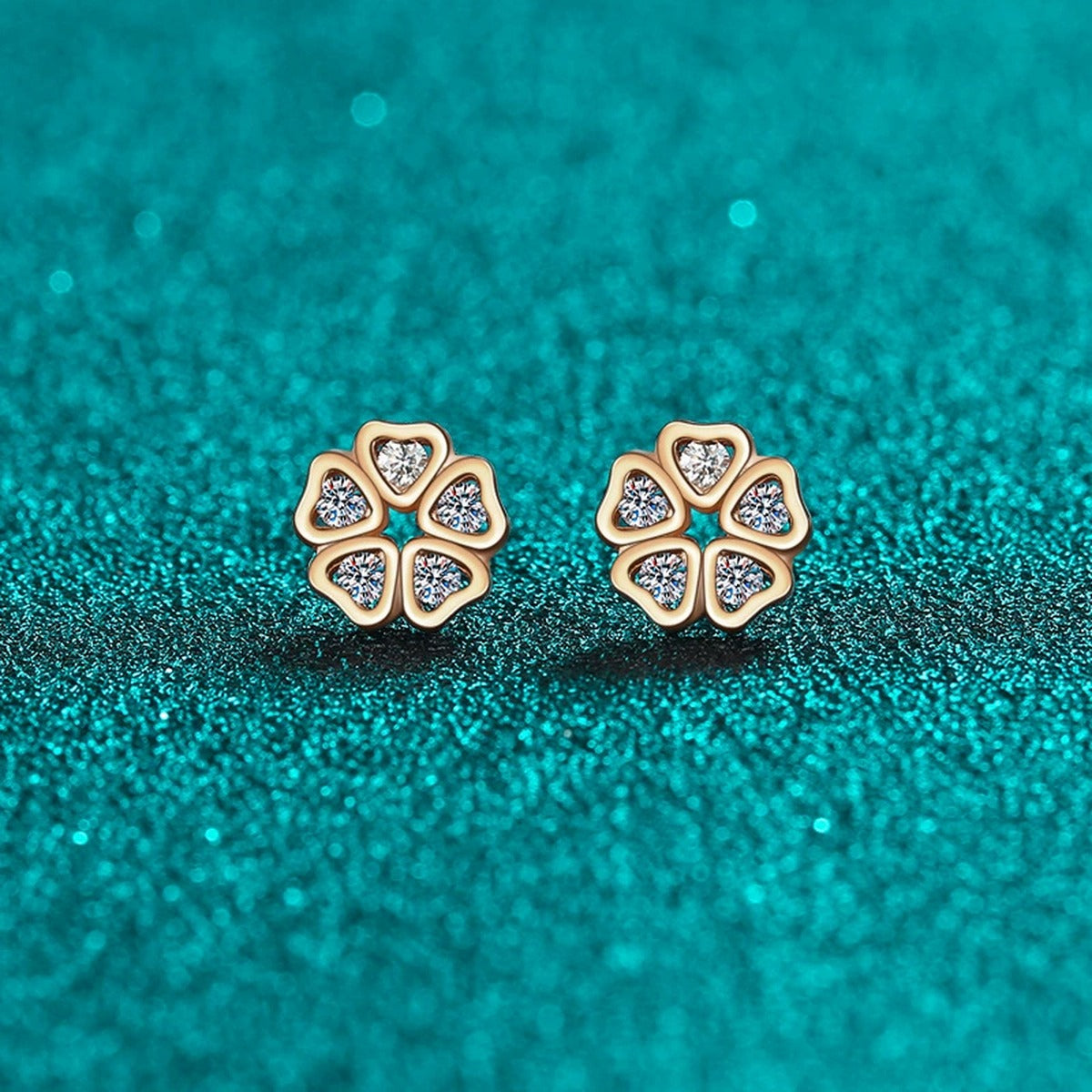 Floral Moissanite Stud Earrings in Champion Gold-Plated S925 sterling silver product scene view showing side profile