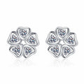 Floral Moissanite Stud Earrings in Rhodium-Plated S925 sterling silver white background product photo showing the pair, stone shape, and stud earrings silhouette