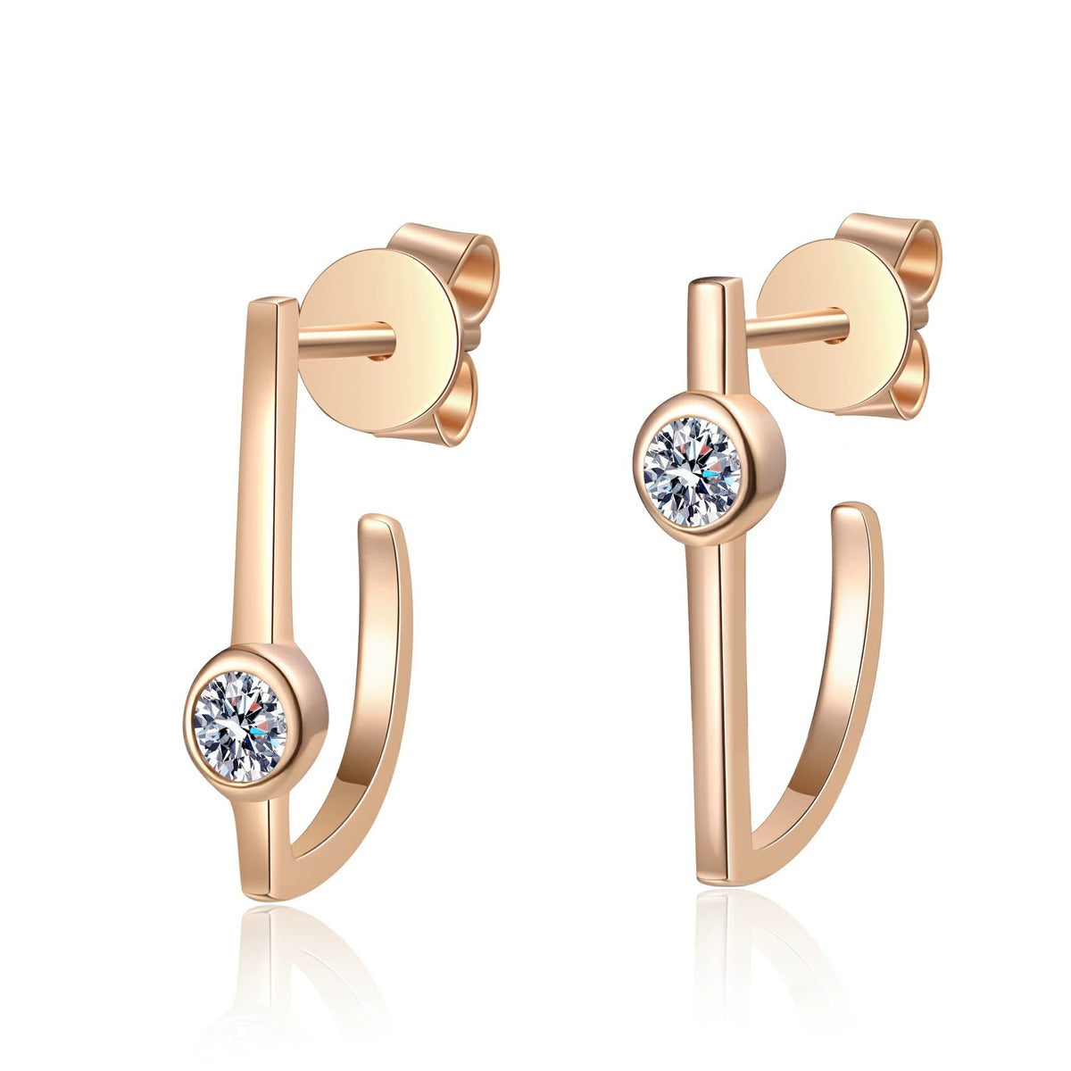 Round Moissanite Stud Drop Earrings in Champion Gold-Plated S925 sterling silver white background product photo showing the pair, stone shape, and stud earrings silhouette