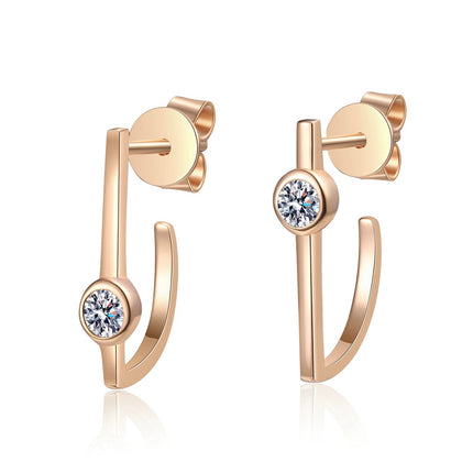 Round Moissanite Stud Drop Earrings in Champion Gold-Plated S925 sterling silver white background product photo showing the pair, stone shape, and stud earrings silhouette