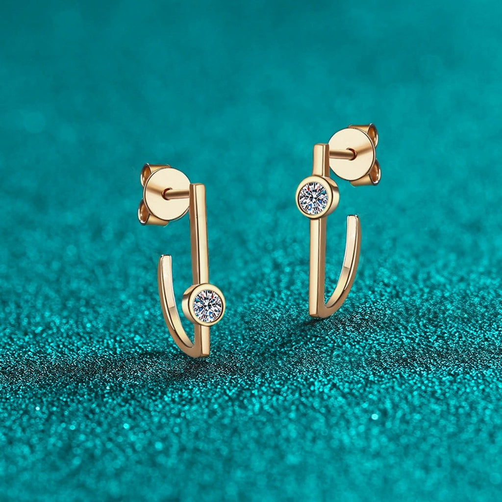 Round Moissanite Stud Drop Earrings in Champion Gold-Plated S925 sterling silver product scene view showing front sparkle