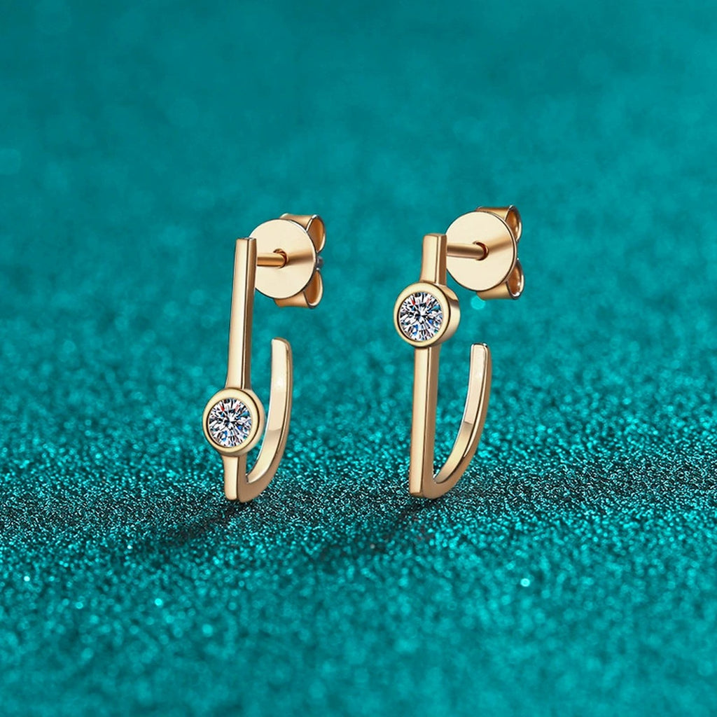 Round Moissanite Stud Drop Earrings in Champion Gold-Plated S925 sterling silver product scene view showing angled setting detail