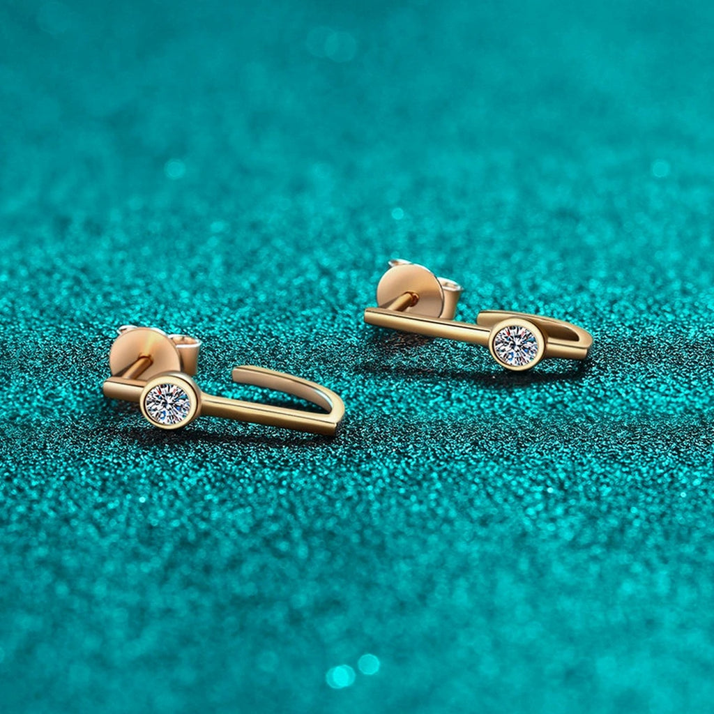 Round Moissanite Stud Drop Earrings in Champion Gold-Plated S925 sterling silver product scene view showing side profile