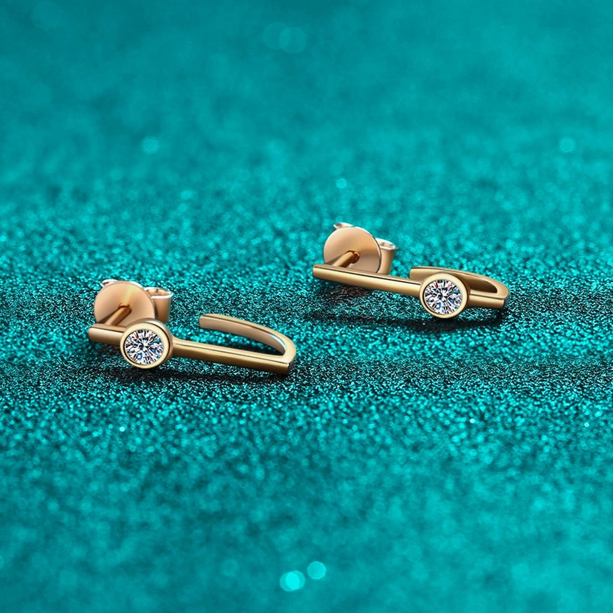 Round Moissanite Stud Drop Earrings in Champion Gold-Plated S925 sterling silver product scene view showing side profile