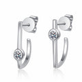 Round Moissanite Stud Drop Earrings in Rhodium-Plated S925 sterling silver white background product photo showing the pair, stone shape, and stud earrings silhouette