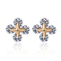 Clover Moissanite Stud Earrings in Champion Gold-Plated S925 sterling silver white background product photo showing the pair, stone shape, and stud earrings silhouette