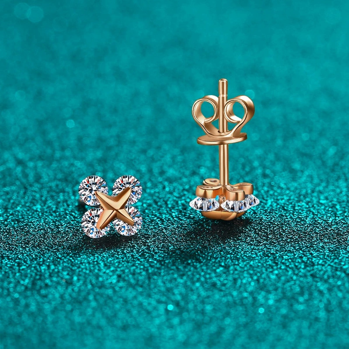 Clover Moissanite Stud Earrings in Champion Gold-Plated S925 sterling silver product scene view showing side profile