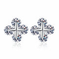 Clover Moissanite Stud Earrings in Rhodium-Plated S925 sterling silver white background product photo showing the pair, stone shape, and stud earrings silhouette