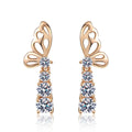 Butterfly Moissanite Stud Drop Earrings in Champion Gold-Plated S925 sterling silver white background product photo showing the pair, stone shape, and stud earrings silhouette