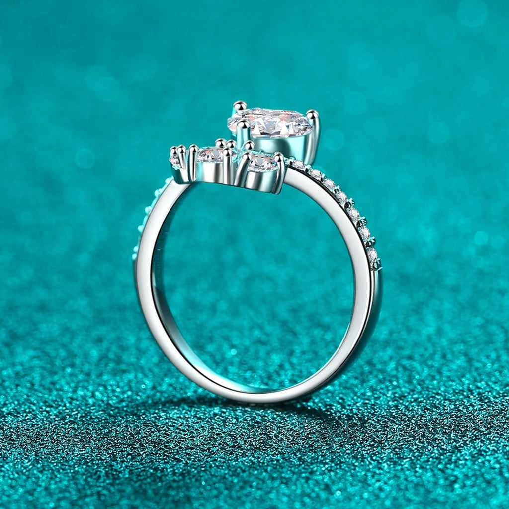Heart Cut Moissanite Side Stone Engagement Ring with CZ product view showing moissanite setting and metal finish