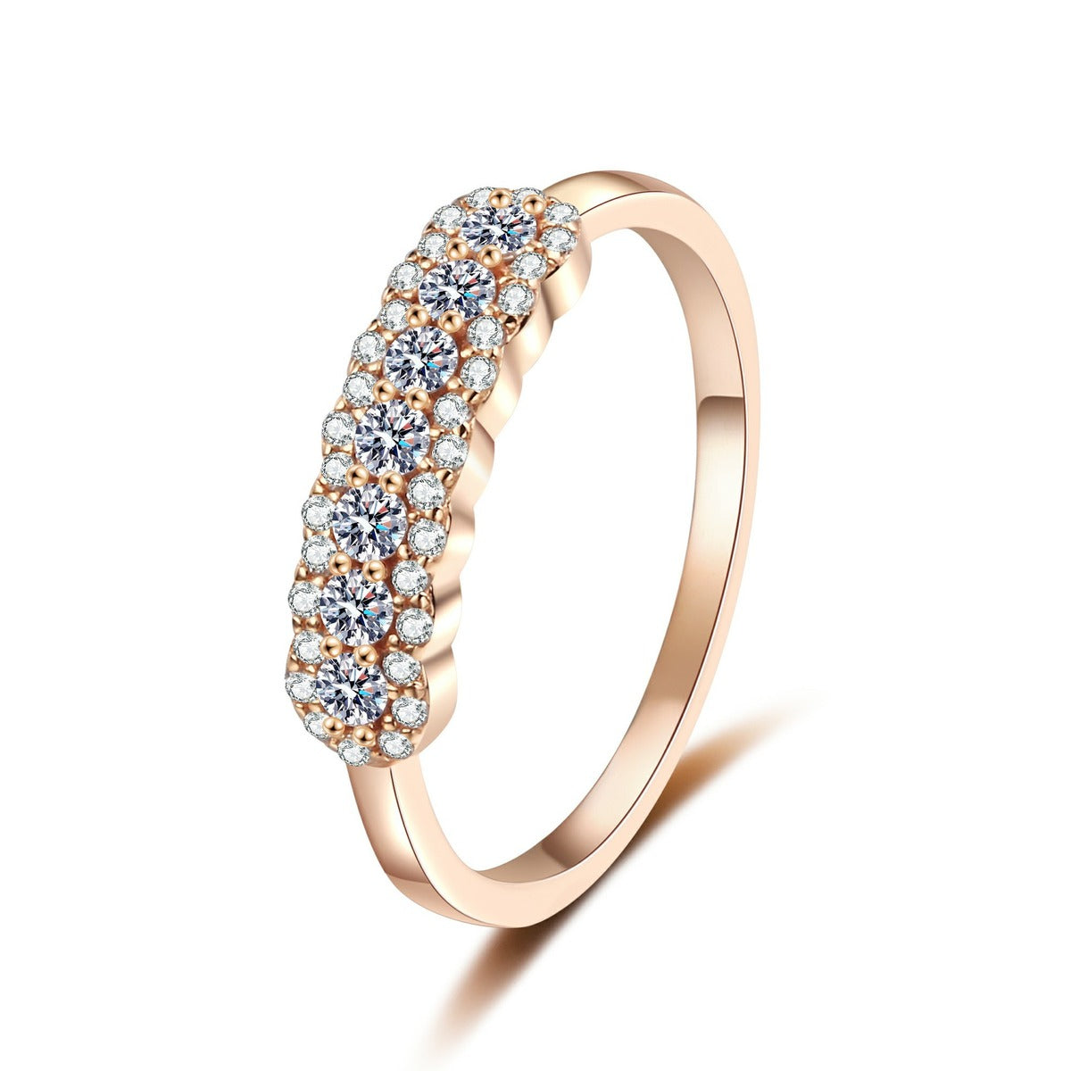 Pave Moissanite Stackable Ring in champagne gold-plated S925 sterling silver on clean white background