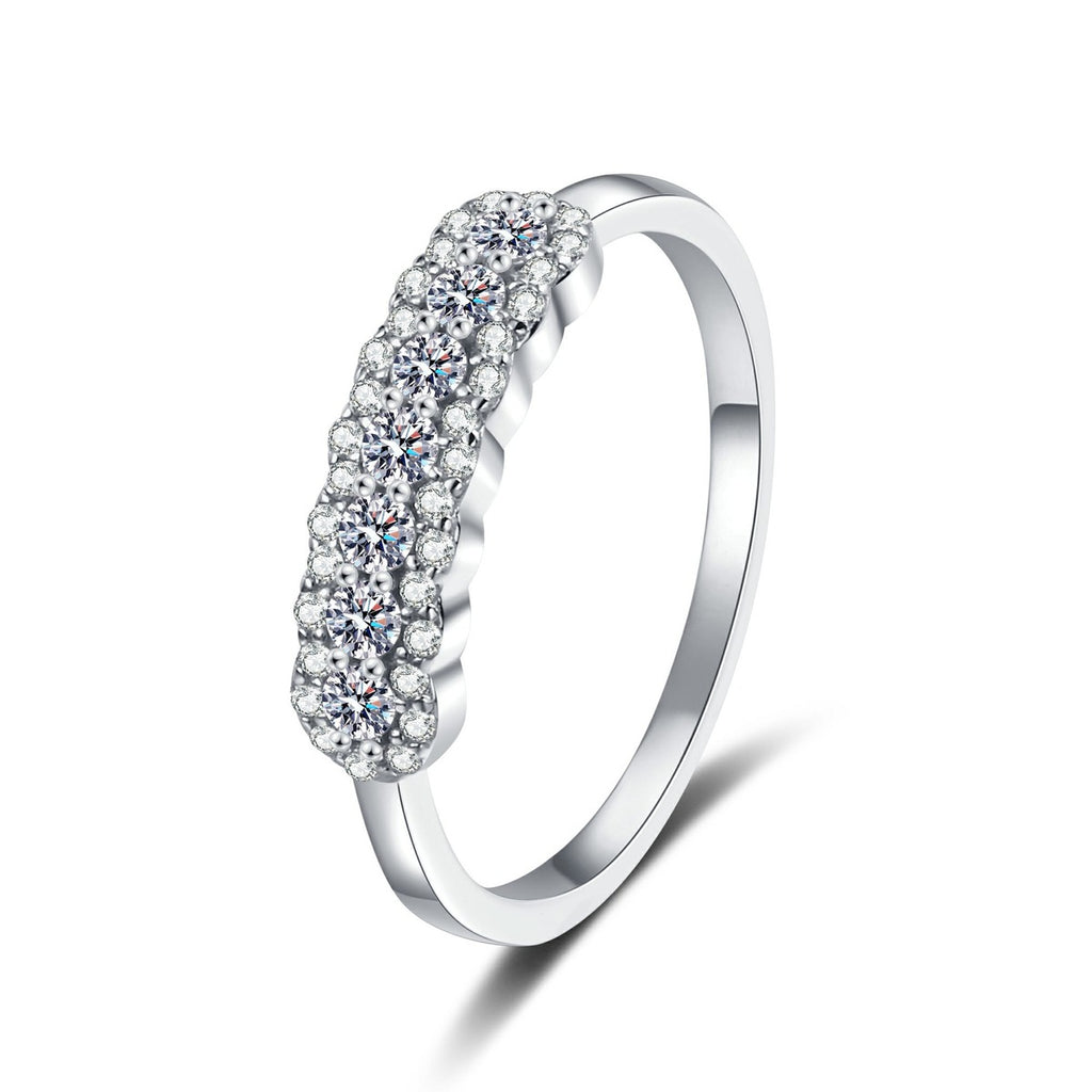 Pave Moissanite Stackable Ring in rhodium-plated S925 sterling silver on clean white background