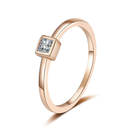 Princess Cut Moissanite Band Ring in champagne gold-plated S925 sterling silver on clean white background
