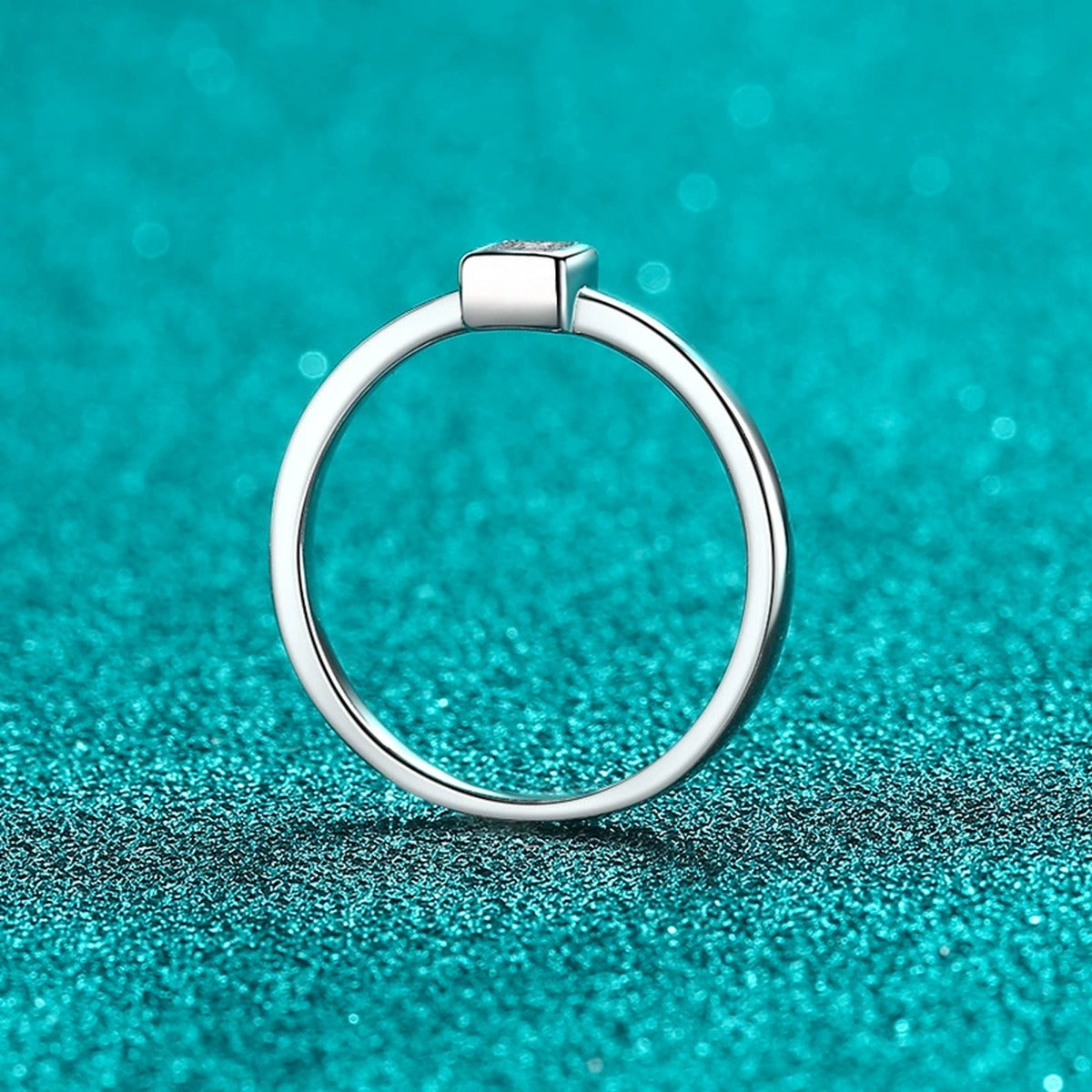 Princess Cut Moissanite Band Ring product view showing moissanite setting and metal finish
