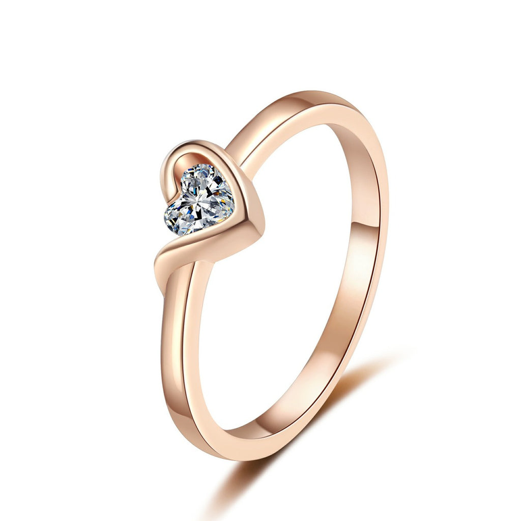 Heart Cut Moissanite Promise Ring in champagne gold-plated S925 sterling silver on clean white background