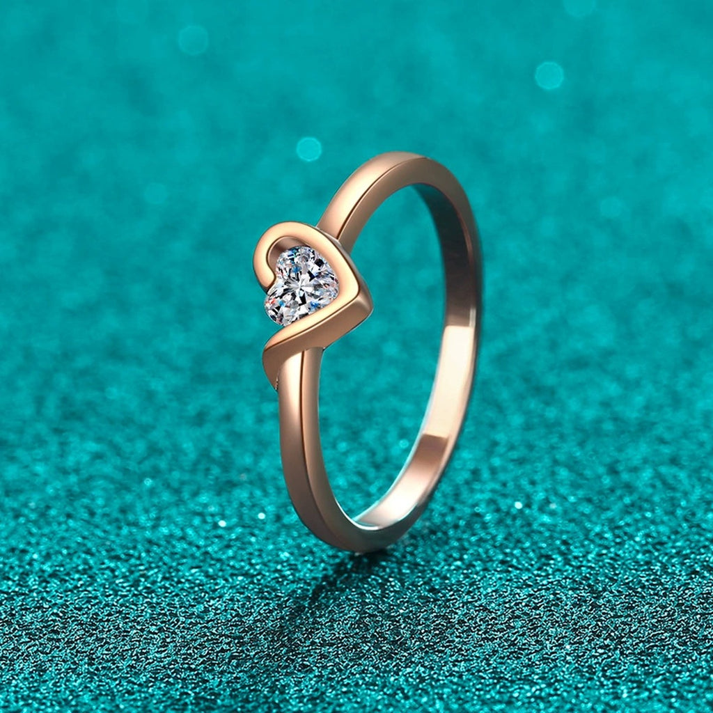 Heart Cut Moissanite Promise Ring product view showing moissanite setting and metal finish