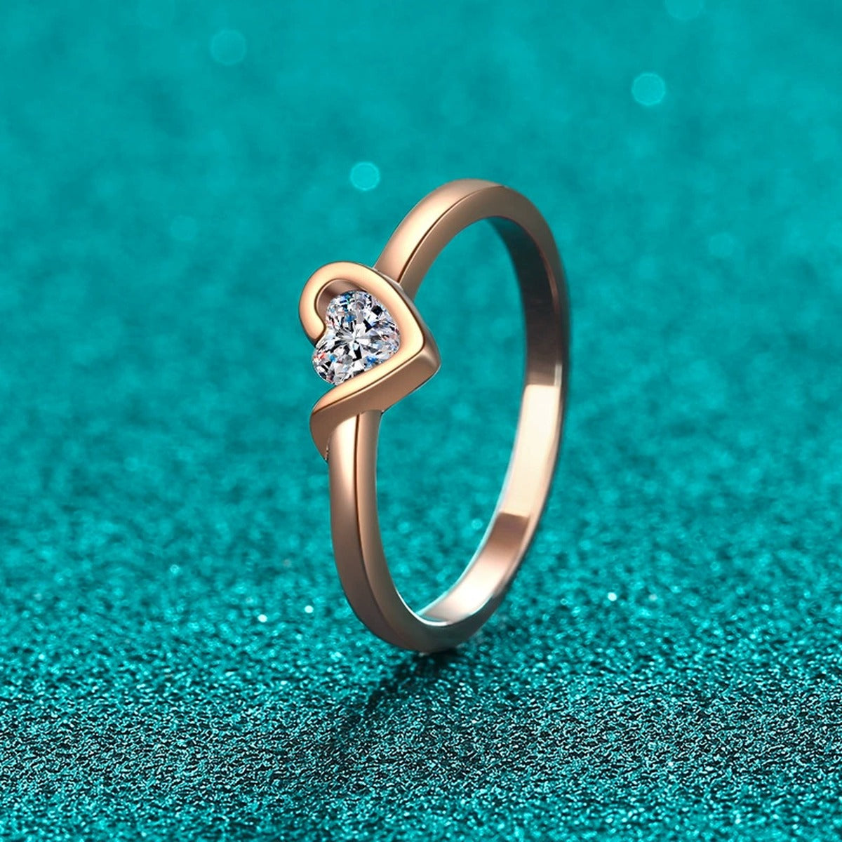 Heart Cut Moissanite Promise Ring product view showing moissanite setting and metal finish