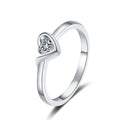 Heart Cut Moissanite Promise Ring in rhodium-plated S925 sterling silver on clean white background