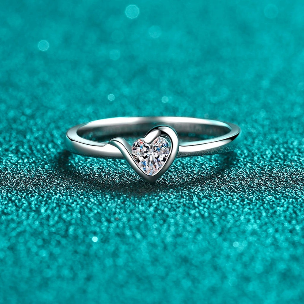 Heart Cut Moissanite Promise Ring product view showing moissanite setting and metal finish