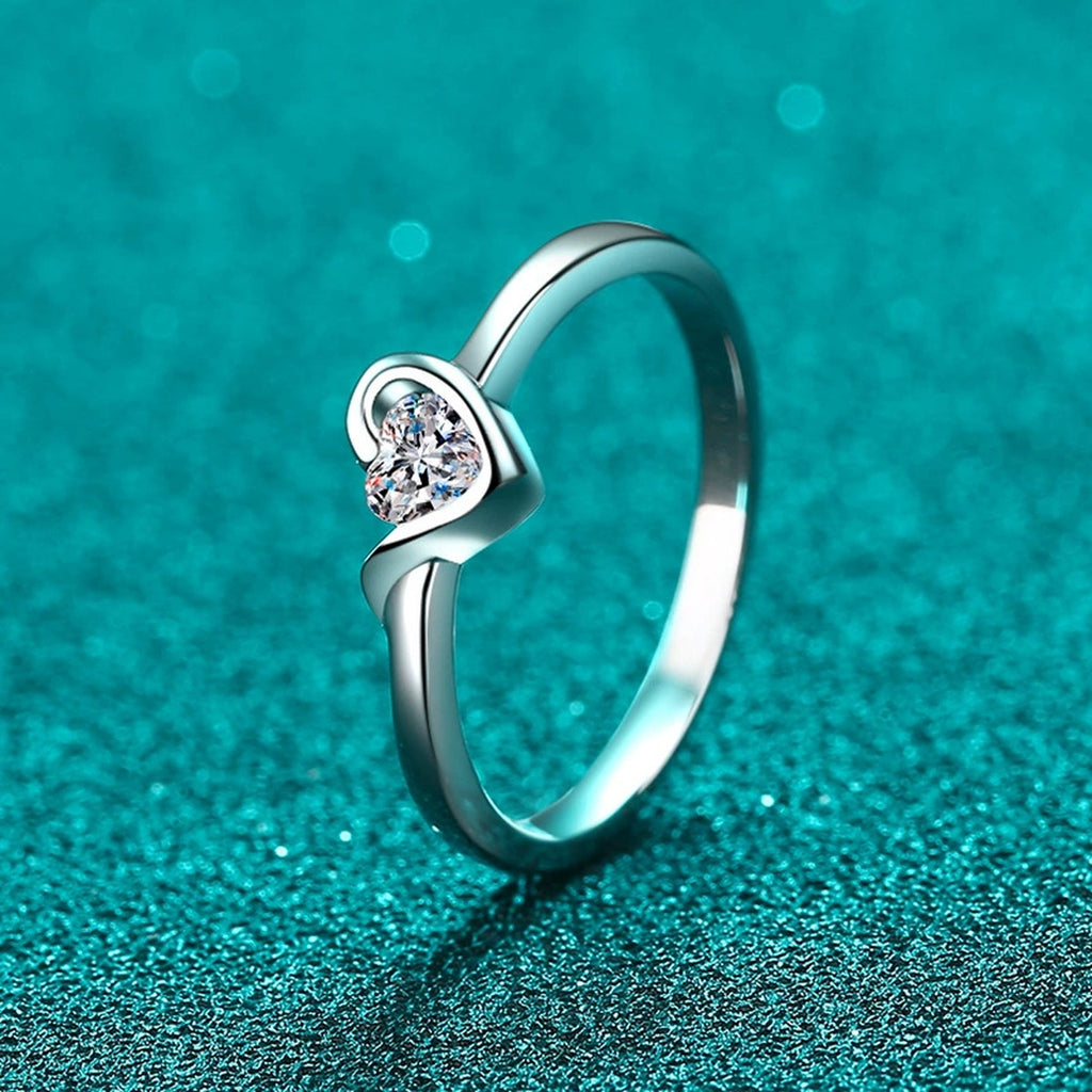 Heart Cut Moissanite Promise Ring product view showing moissanite setting and metal finish