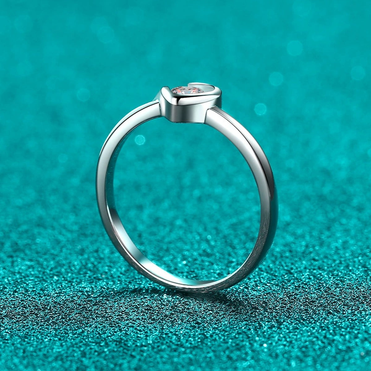 Heart Cut Moissanite Promise Ring product view showing moissanite setting and metal finish