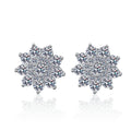 Snowflake Moissanite Stud Earrings in Rhodium-Plated S925 sterling silver white background product photo showing the pair, stone shape, and stud earrings silhouette