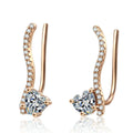 Heart Moissanite Hook Ear Climber Earrings with CZ in Champion Gold-Plated S925 sterling silver white background product photo showing the pair, stone shape, and earrings silhouette