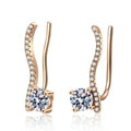 Round Moissanite Hook Ear Climber Earrings with CZ in Champion Gold-Plated S925 sterling silver white background product photo showing the pair, stone shape, and earrings silhouette