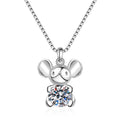 Mouse Moissanite Pendant Necklace in Rhodium-Plated S925 sterling silver on white background showing pendant shape and round moissanite