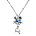 Fish Moissanite Pendant Necklace with CZ in Rhodium-Plated S925 sterling silver on white background showing pendant shape and round moissanite