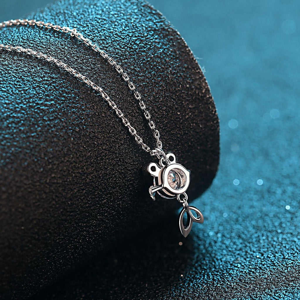 Fish Moissanite Pendant Necklace with CZ in Rhodium-Plated S925 sterling silver product scene view showing angled sparkle