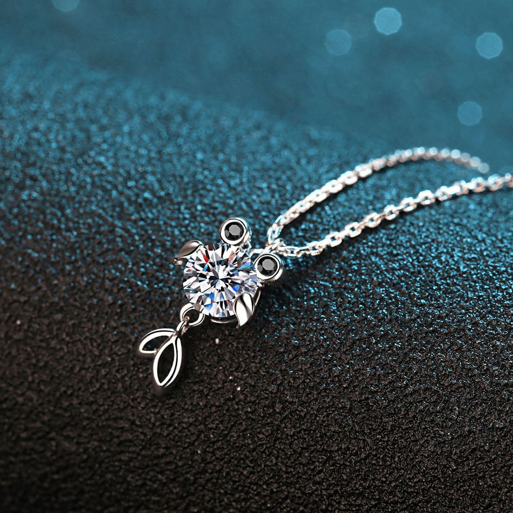 Fish Moissanite Pendant Necklace with CZ in Rhodium-Plated S925 sterling silver product scene view showing close-up styling