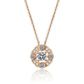 Round Halo Moissanite Pendant Necklace with CZ in Champion Gold-Plated S925 sterling silver white background product photo showing round halo pendant with CZ accents in champion gold