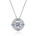 Round Halo Moissanite Pendant Necklace with CZ in Rhodium-Plated S925 sterling silver white background product photo showing round halo pendant with CZ accents in rhodium plating