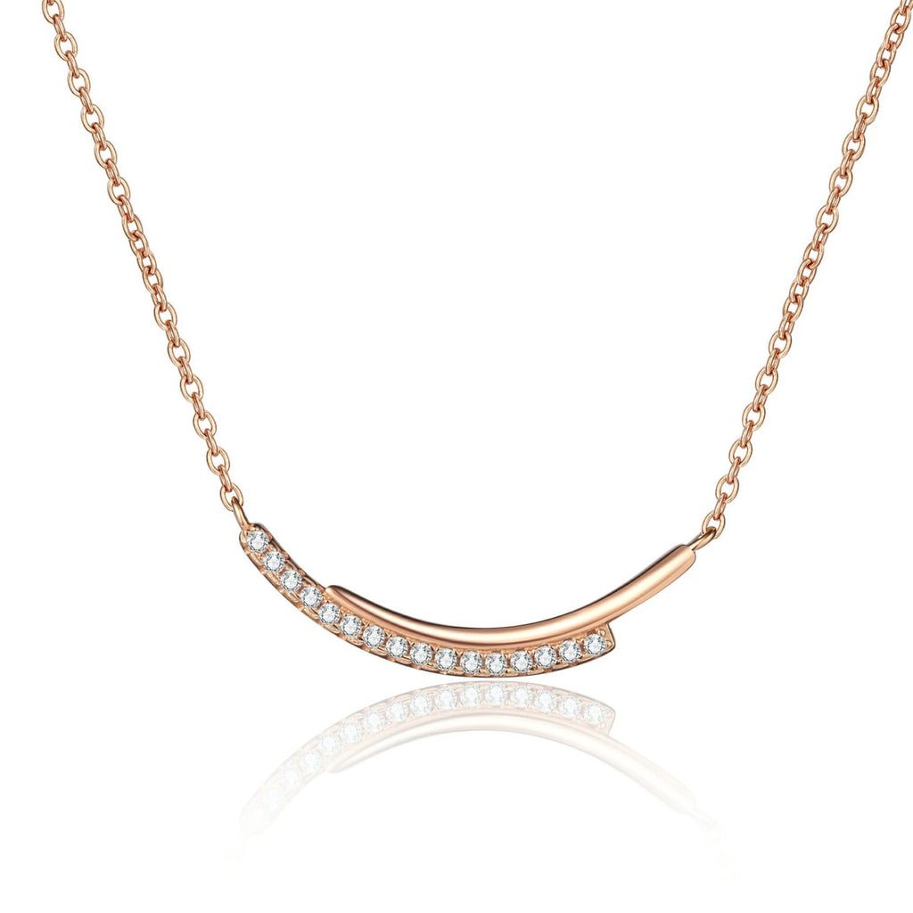 Smile Bar Moissanite Necklace in Champion Gold-Plated S925 sterling silver white background product photo showing curved smile bar necklace with tiny round moissanite stones