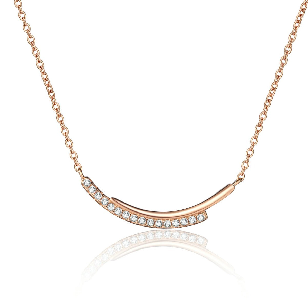 Smile Bar Moissanite Necklace in Champion Gold-Plated S925 sterling silver white background product photo showing curved smile bar necklace with tiny round moissanite stones