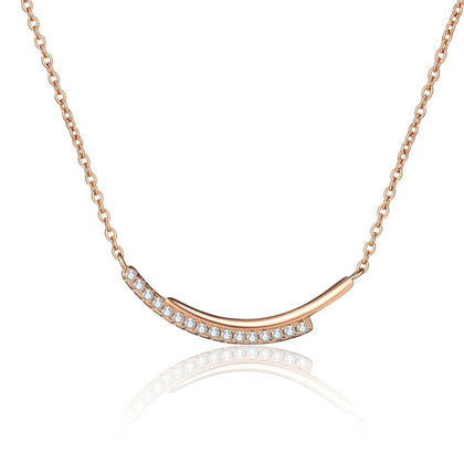 Smile Bar Moissanite Necklace in Champion Gold-Plated S925 sterling silver white background product photo showing curved smile bar necklace with tiny round moissanite stones