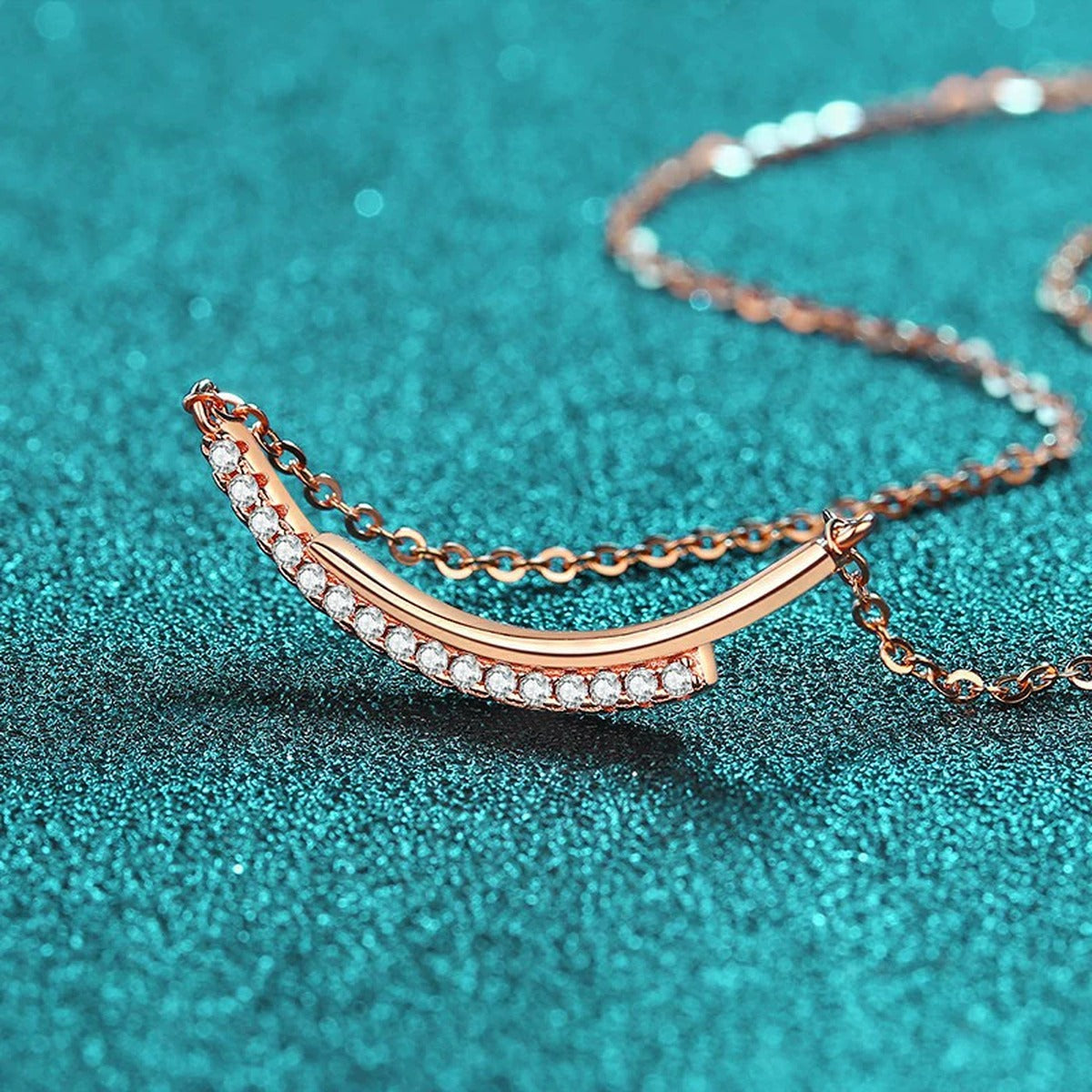 Smile Bar Moissanite Necklace in Champion Gold-Plated S925 sterling silver display scene showing chain and stone layout