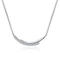 Smile Bar Moissanite Necklace in Rhodium-Plated S925 sterling silver white background product photo showing curved smile bar necklace with tiny round moissanite stones