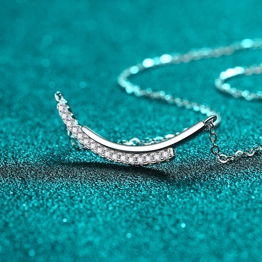 Smile Bar Moissanite Necklace in Rhodium-Plated S925 sterling silver close-up product scene showing pendant setting