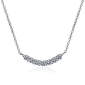Curved Moissanite Bar Necklace in Rhodium-Plated S925 sterling silver white background product photo showing curved pave-style bar necklace with round moissanite stones