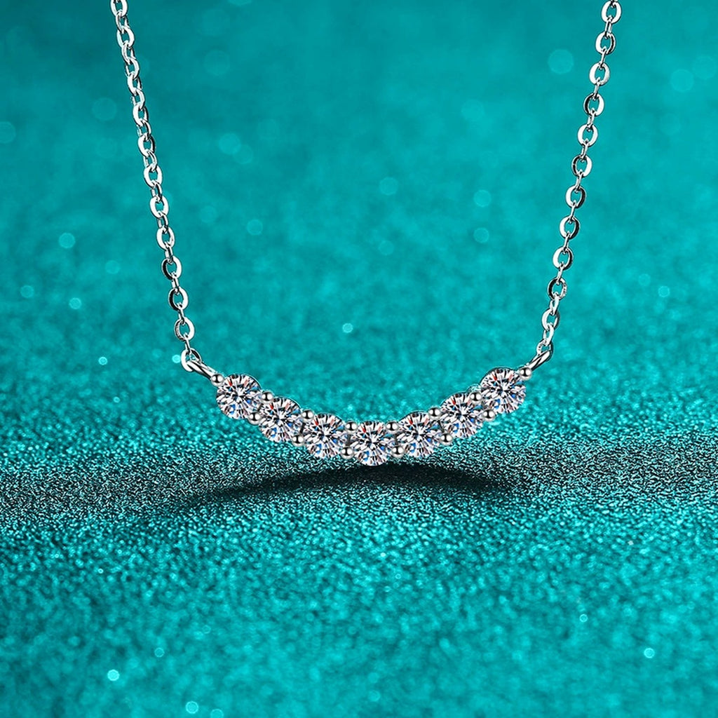 Curved Moissanite Bar Necklace in Rhodium-Plated S925 sterling silver display scene showing chain and stone layout