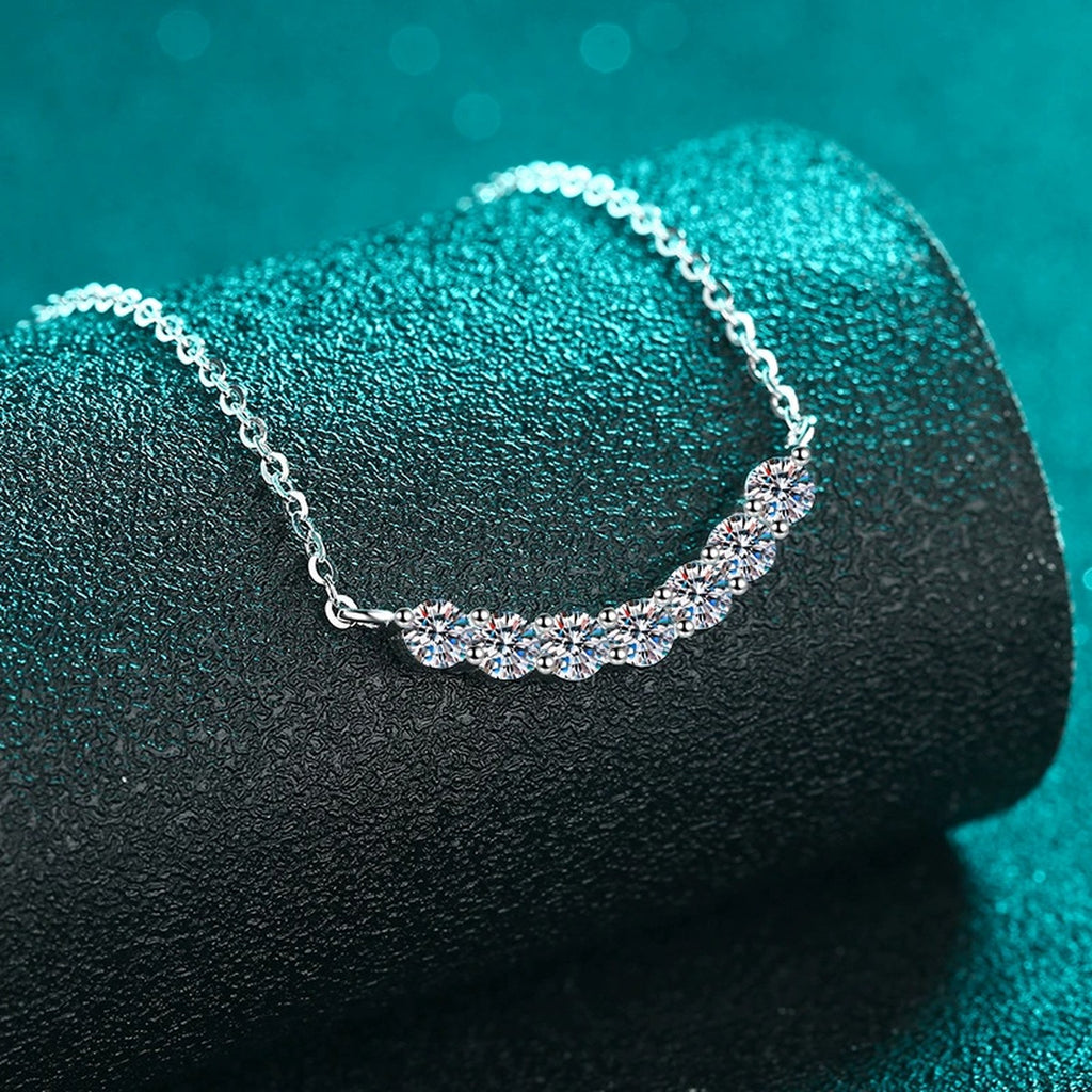 Curved Moissanite Bar Necklace in Rhodium-Plated S925 sterling silver angled product detail view