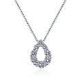Teardrop Moissanite Pendant Necklace in Rhodium-Plated S925 sterling silver white background product photo showing open teardrop pendant with graduated round moissanite stones