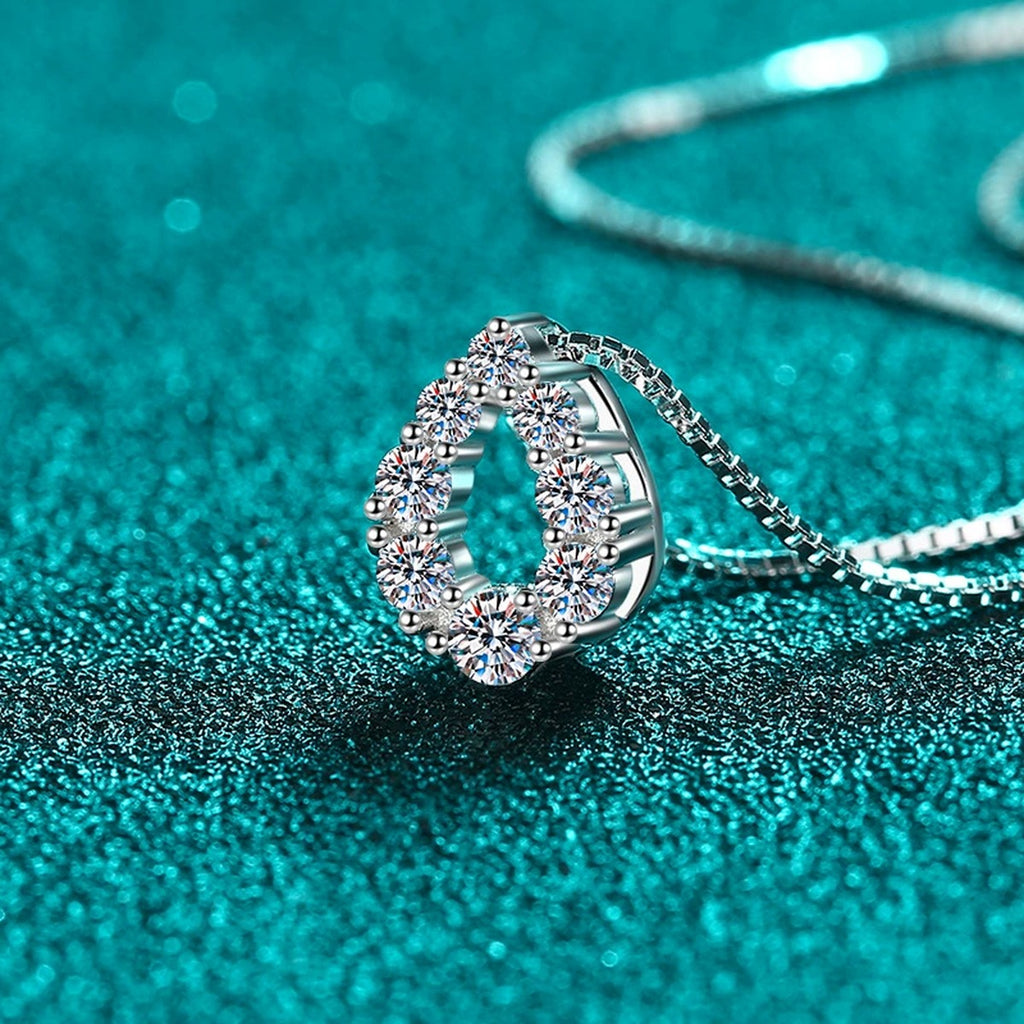 Teardrop Moissanite Pendant Necklace in Rhodium-Plated S925 sterling silver angled product detail view