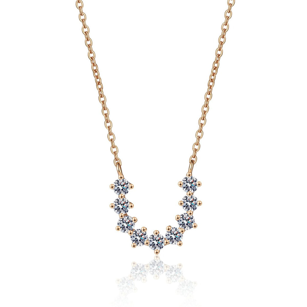 U-Shaped Moissanite Necklace in Champion Gold-Plated S925 sterling silver white background product photo showing U-shaped necklace with small round moissanite stations